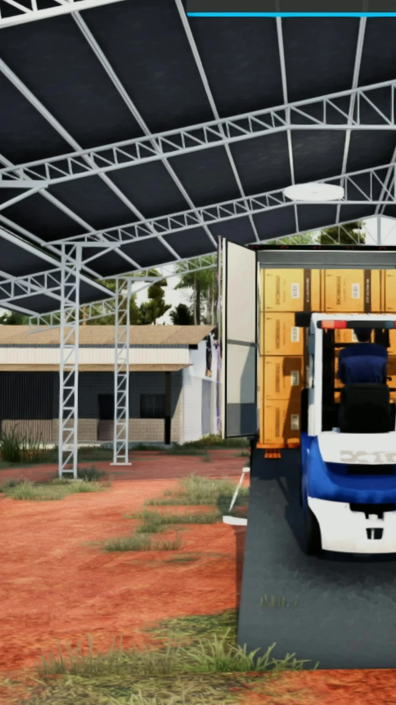Forklift entering trailer by rear ramp in ETS2