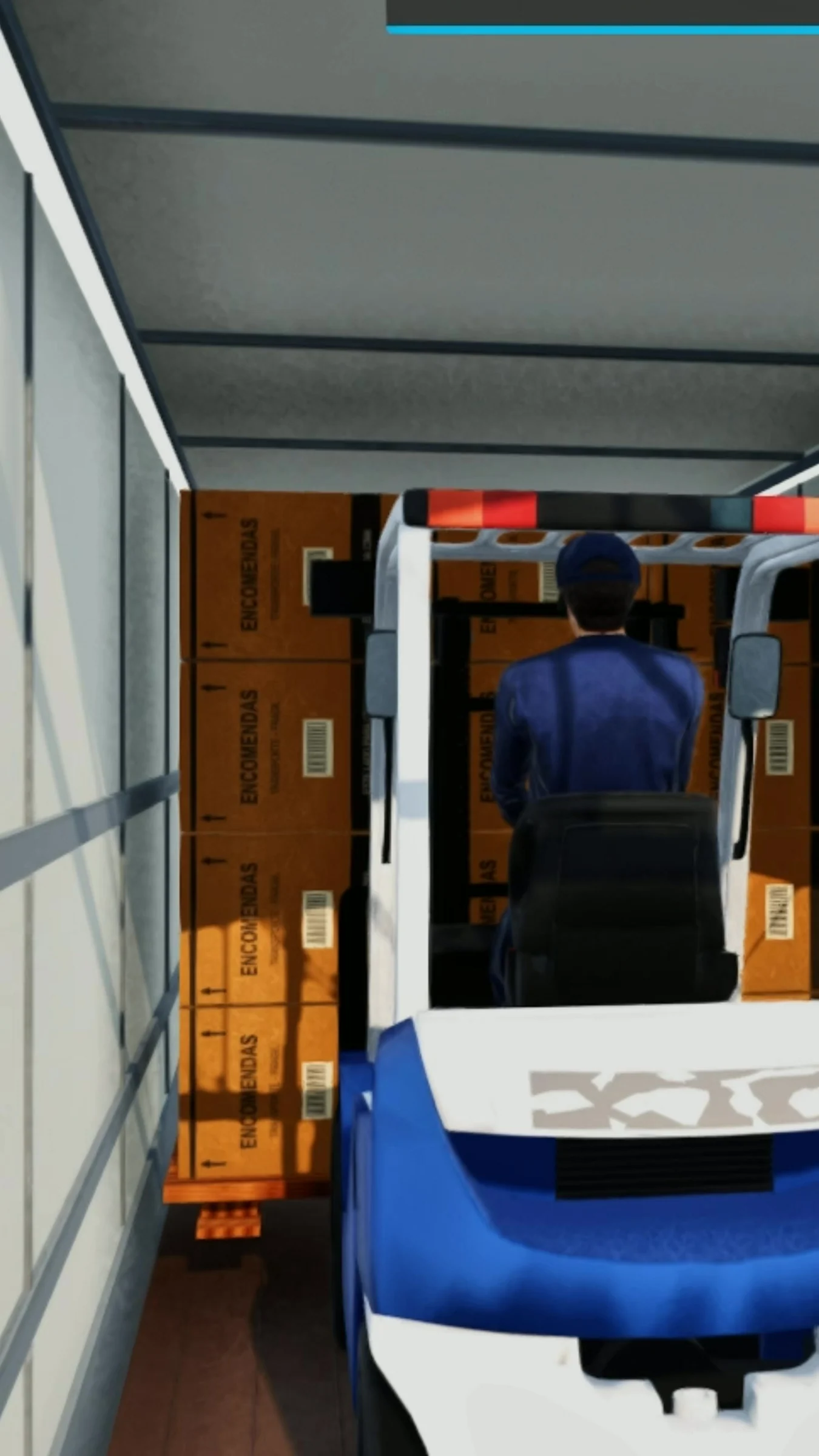 Forklift and pallet seen inside truck trailer in ETS2